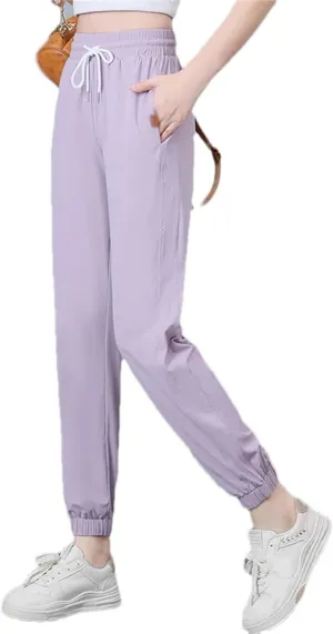 Women's Thin Summer Lightweight Nine-Point Pants Solid Color Casual Sports Harem Pants