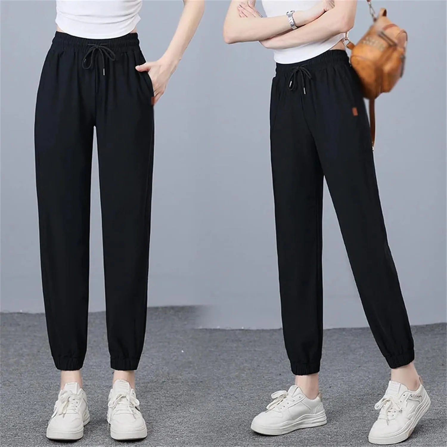 Women's Thin Summer Lightweight Nine-Point Pants Solid Color Casual Sports Harem Pants