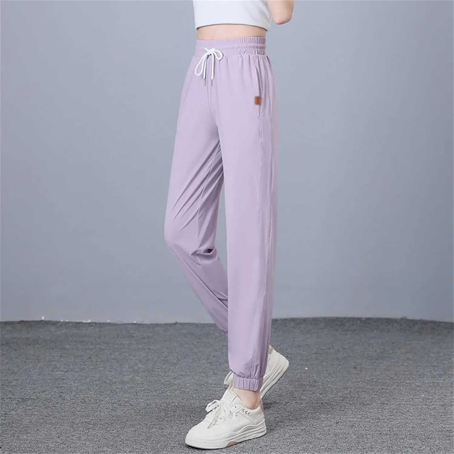 Women's Thin Summer Lightweight Nine-Point Pants Solid Color Casual Sports Harem Pants