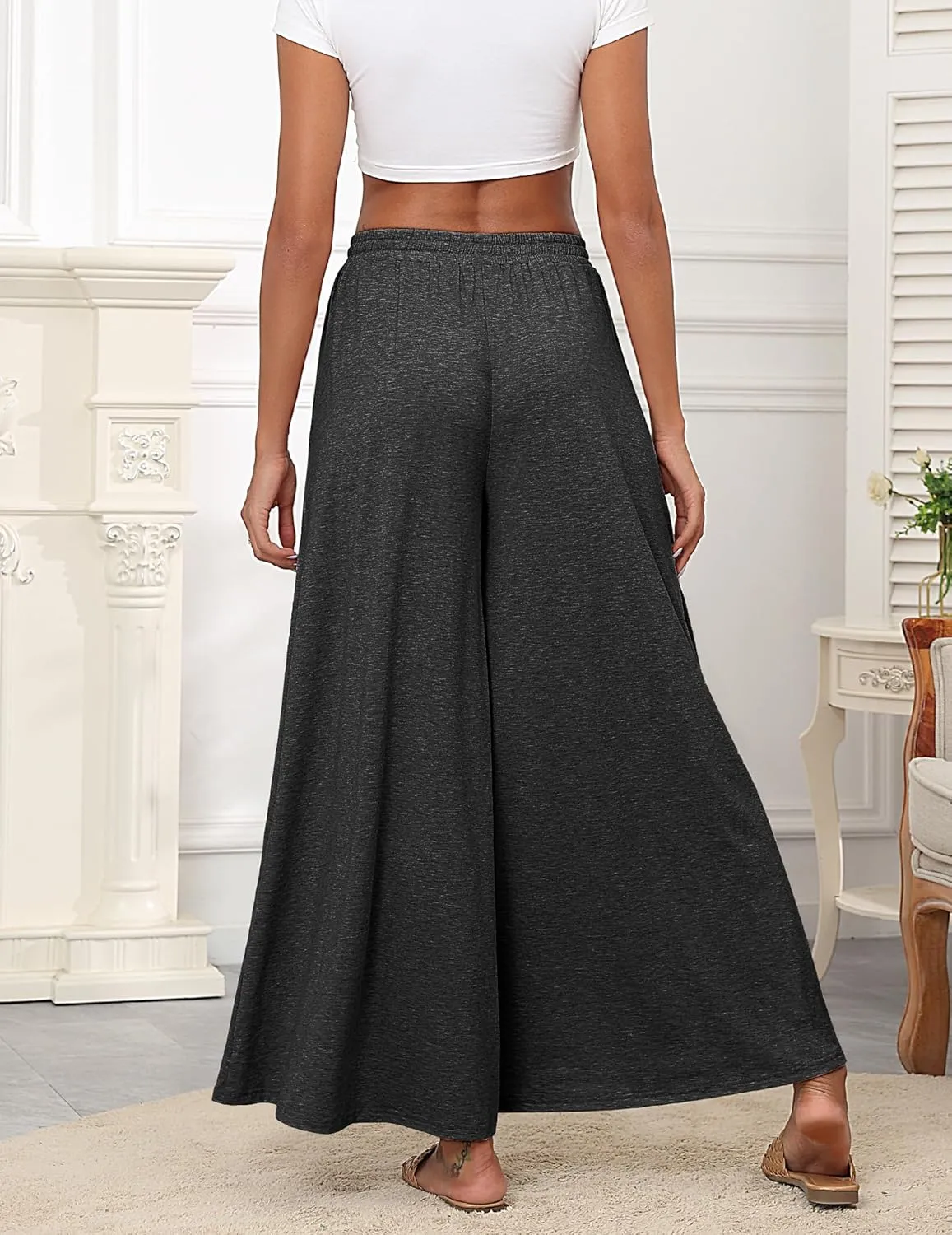 Women's Wide Leg Lounge Pants Loose High Waisted Flowy Palazzo Pants Comfy Pj Bottoms Summer Casual Beach Trousers