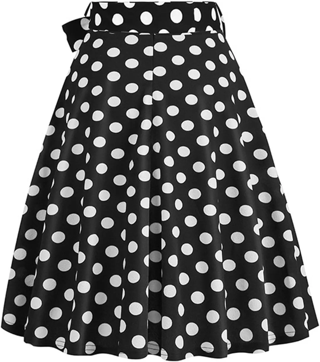 Women's Y2K Skirts Drawstring Stretch Waisted Skirt Basic Versatile Stretchy Polka Dot Skater Skirt 2025 New