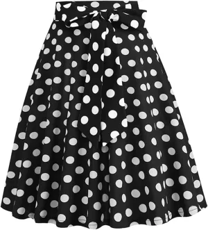 Women's Y2K Skirts Drawstring Stretch Waisted Skirt Basic Versatile Stretchy Polka Dot Skater Skirt 2025 New