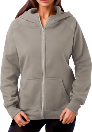 Women's Zip Up Hooded Sweater Solid Oversized Hoodies Fashion Sweatshirts Casual Loose Pullover Fall Winter