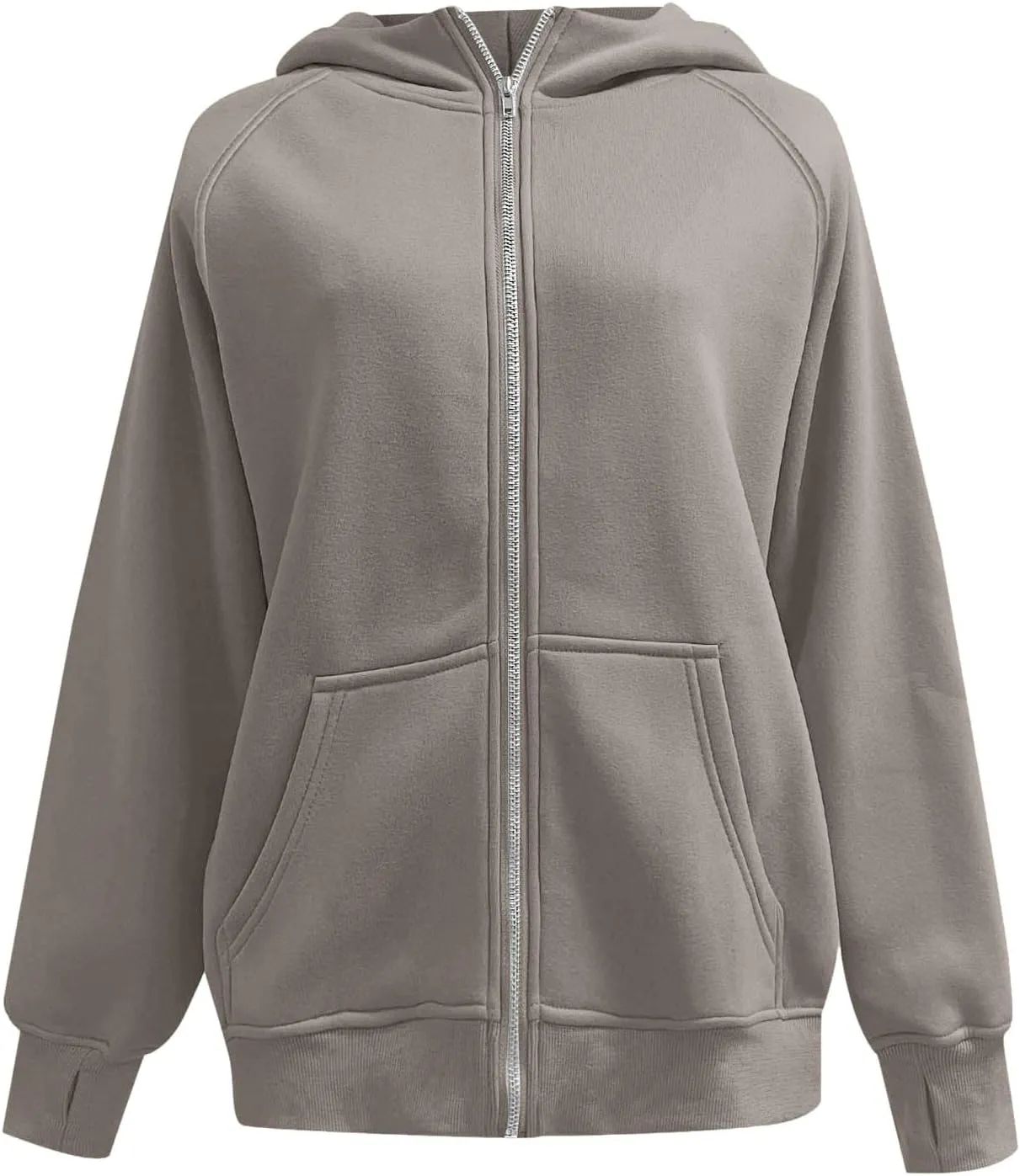 Women's Zip Up Hooded Sweater Solid Oversized Hoodies Fashion Sweatshirts Casual Loose Pullover Fall Winter