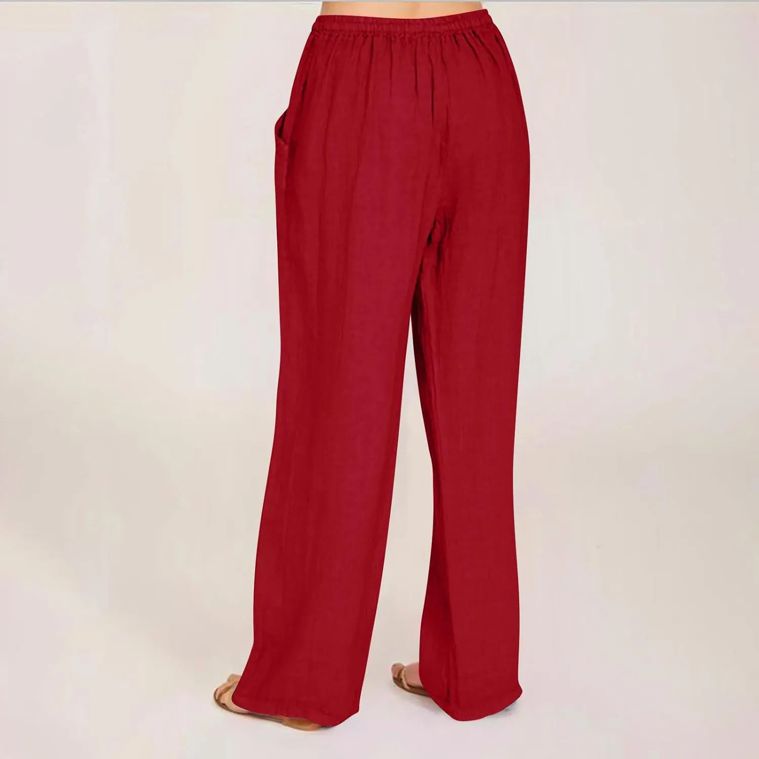 Xiaojmake Women's Summer Cotton Linen Pants Wide Leg Casual Drawstring High Waist Palazzo Pants Loose Trousers with Pocket