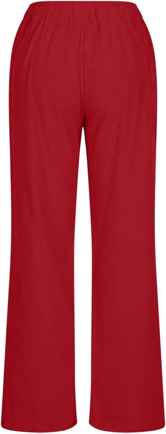 Xiaojmake Women's Summer Cotton Linen Pants Wide Leg Casual Drawstring High Waist Palazzo Pants Loose Trousers with Pocket