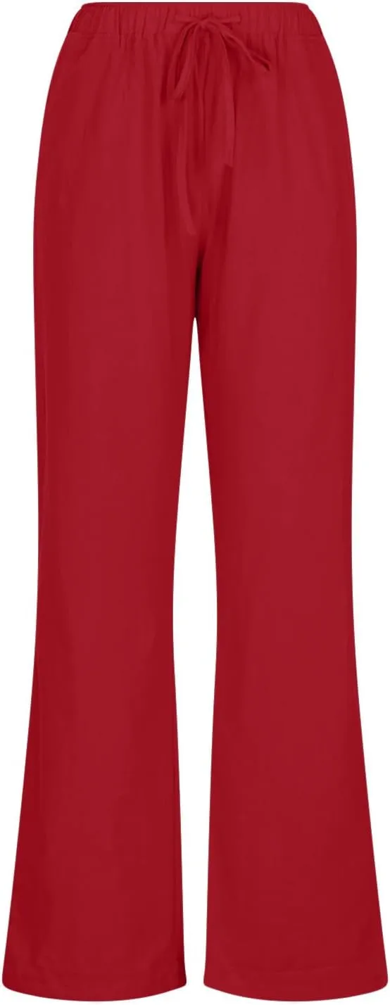 Xiaojmake Women's Summer Cotton Linen Pants Wide Leg Casual Drawstring High Waist Palazzo Pants Loose Trousers with Pocket