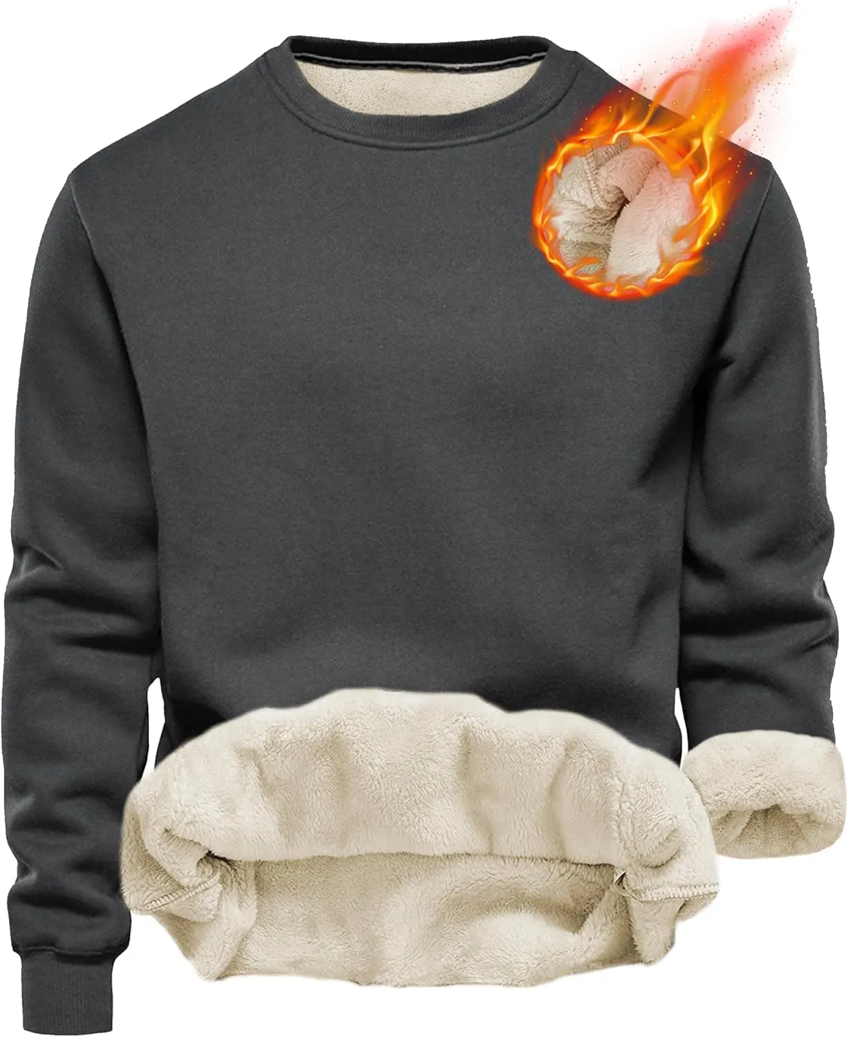 Yeokou Men's Fleece Sweatshirt Sherpa Lined Crewneck Basic Winter Thick Pullover Tops