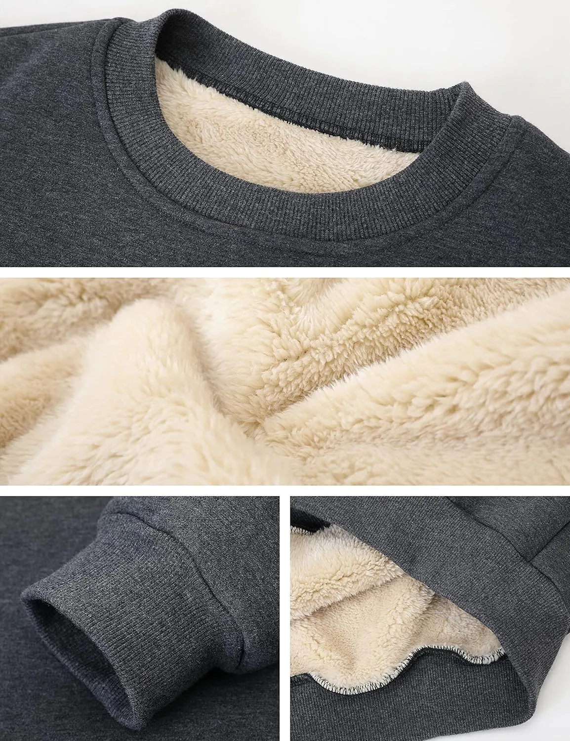 Yeokou Men's Fleece Sweatshirt Sherpa Lined Crewneck Basic Winter Thick Pullover Tops