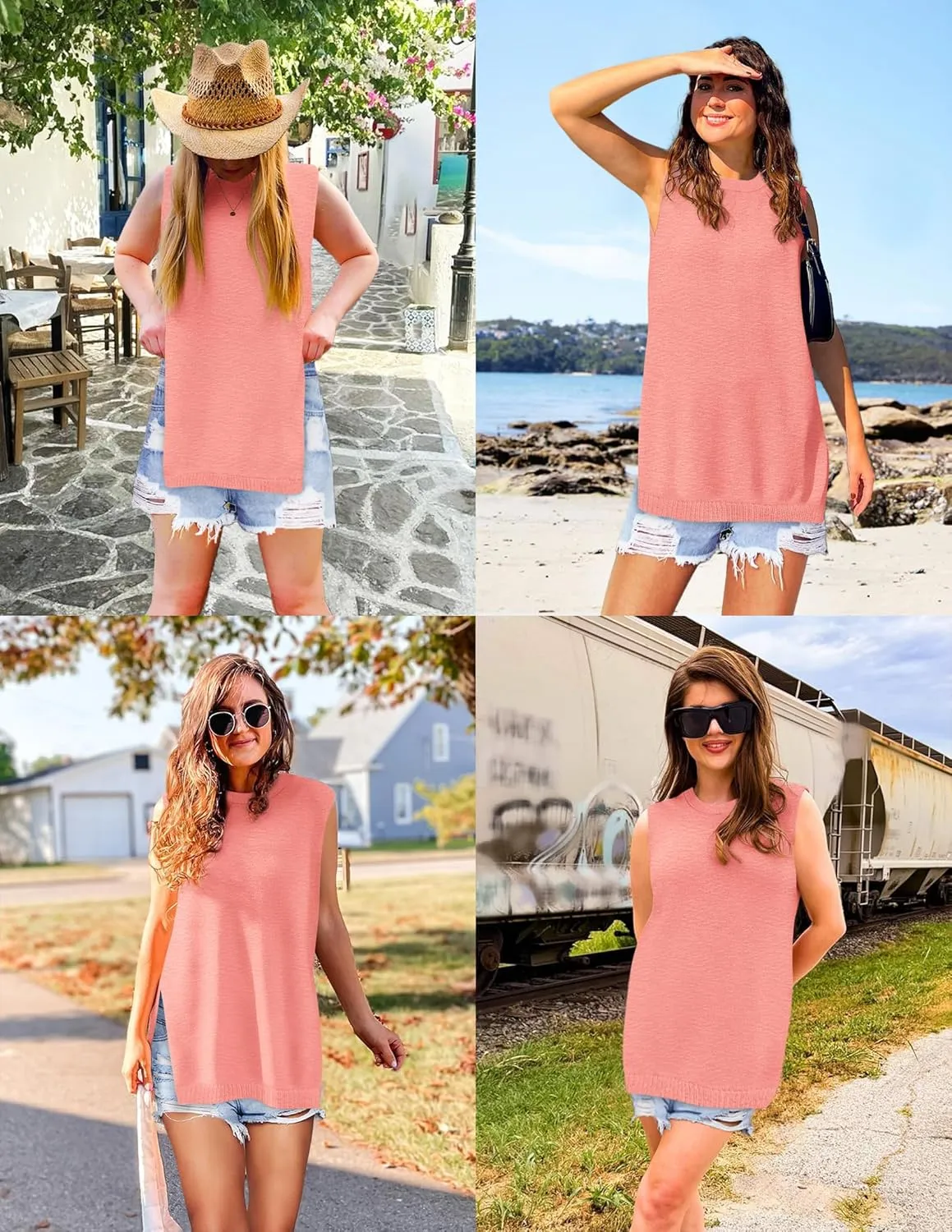 Yousify Women's Summer Tank Tops Crew Neck Sweater Vest 2025 Casual Sleeveless Knit Trendy Tunic Top XS-2XL