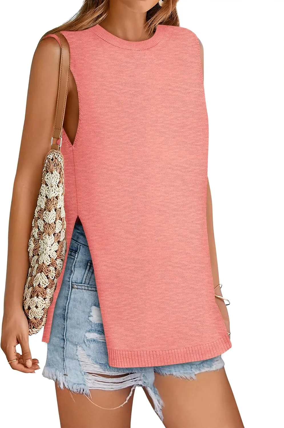 Yousify Women's Summer Tank Tops Crew Neck Sweater Vest 2025 Casual Sleeveless Knit Trendy Tunic Top XS-2XL