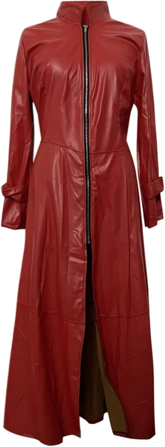 YRAETENM Leather Trench Coat Women Long Sleeve Zipper Dress Jacket Fashion Mock Neck Ankle Length Overcoat Waterproof Outwear
