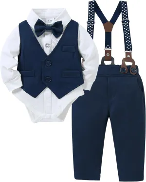 YUEMION Baby Boy Clothes Wedding Outfit Suits, 0-18 Months Infant Boy Gentleman Set, Dress Shirt Vest Suspender Pants Bowtie