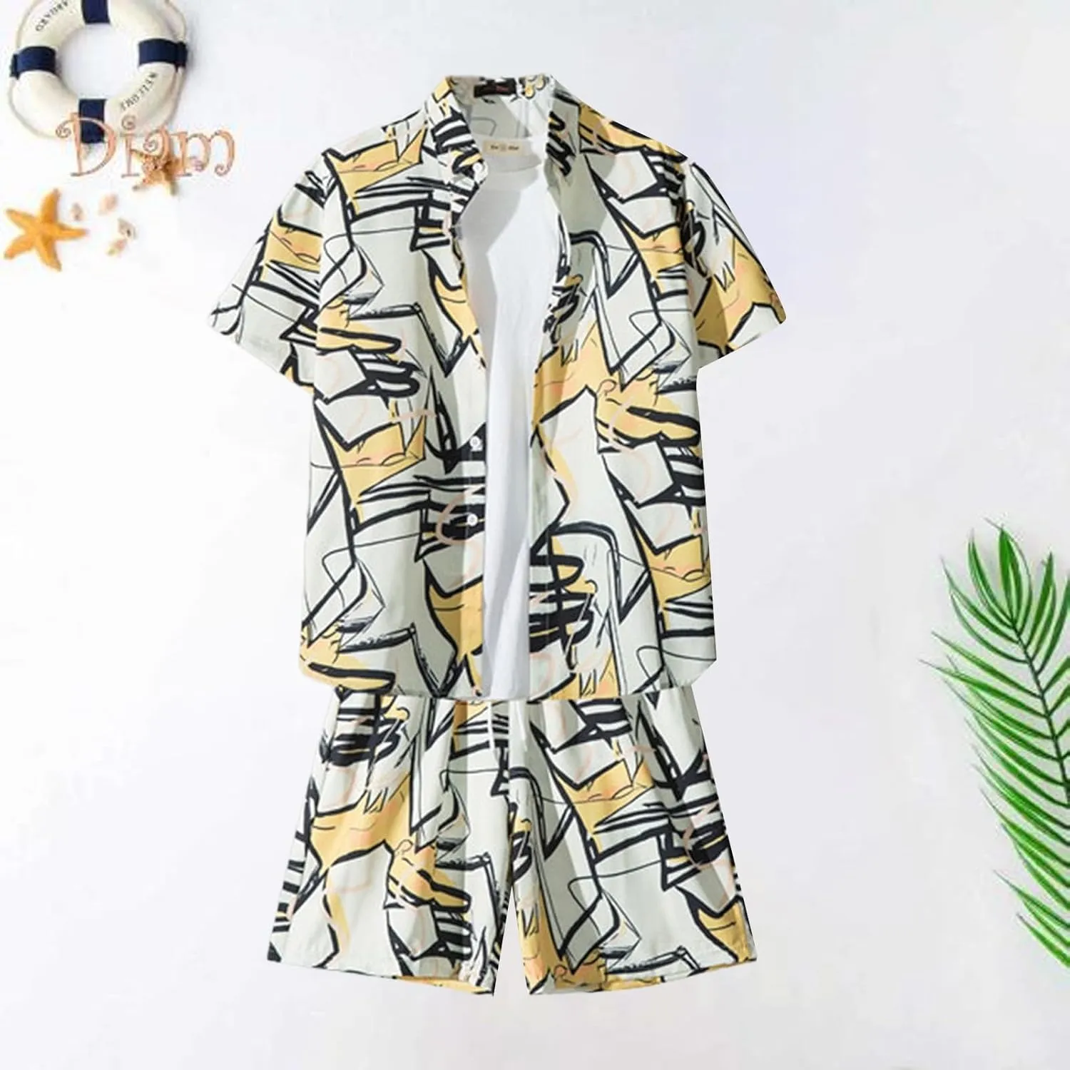 ZYXTIM Mens Hawaiian Shirt and Shorts Set Funky Beach Funny Print Short Sleeve Aloha Tops Swim Shorts Summer Beach Outfits