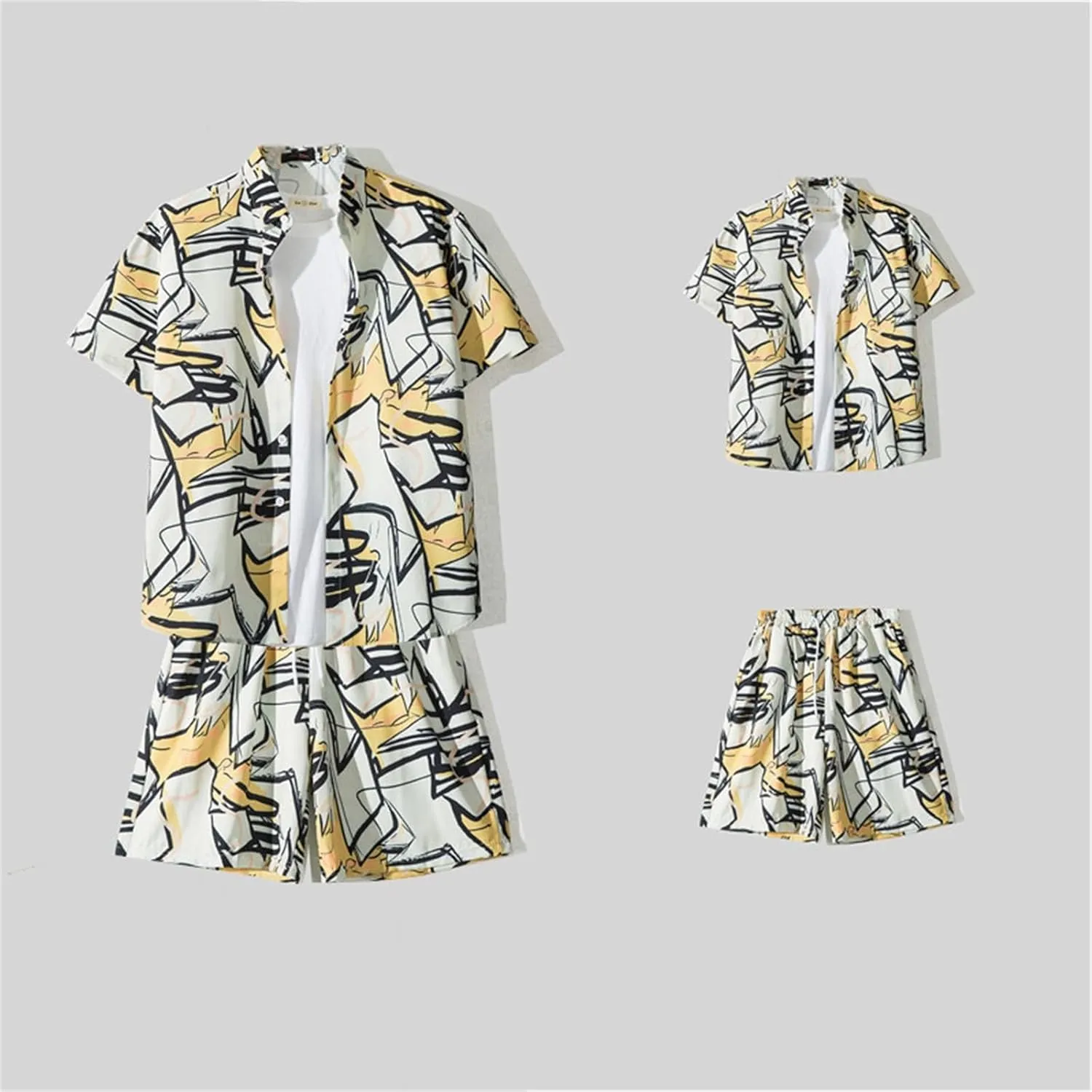 ZYXTIM Mens Hawaiian Shirt and Shorts Set Funky Beach Funny Print Short Sleeve Aloha Tops Swim Shorts Summer Beach Outfits